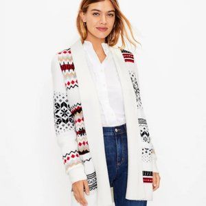 Ann Taylor LOFT White Fair Isle Open Front Cardigan Sweater, Size XS